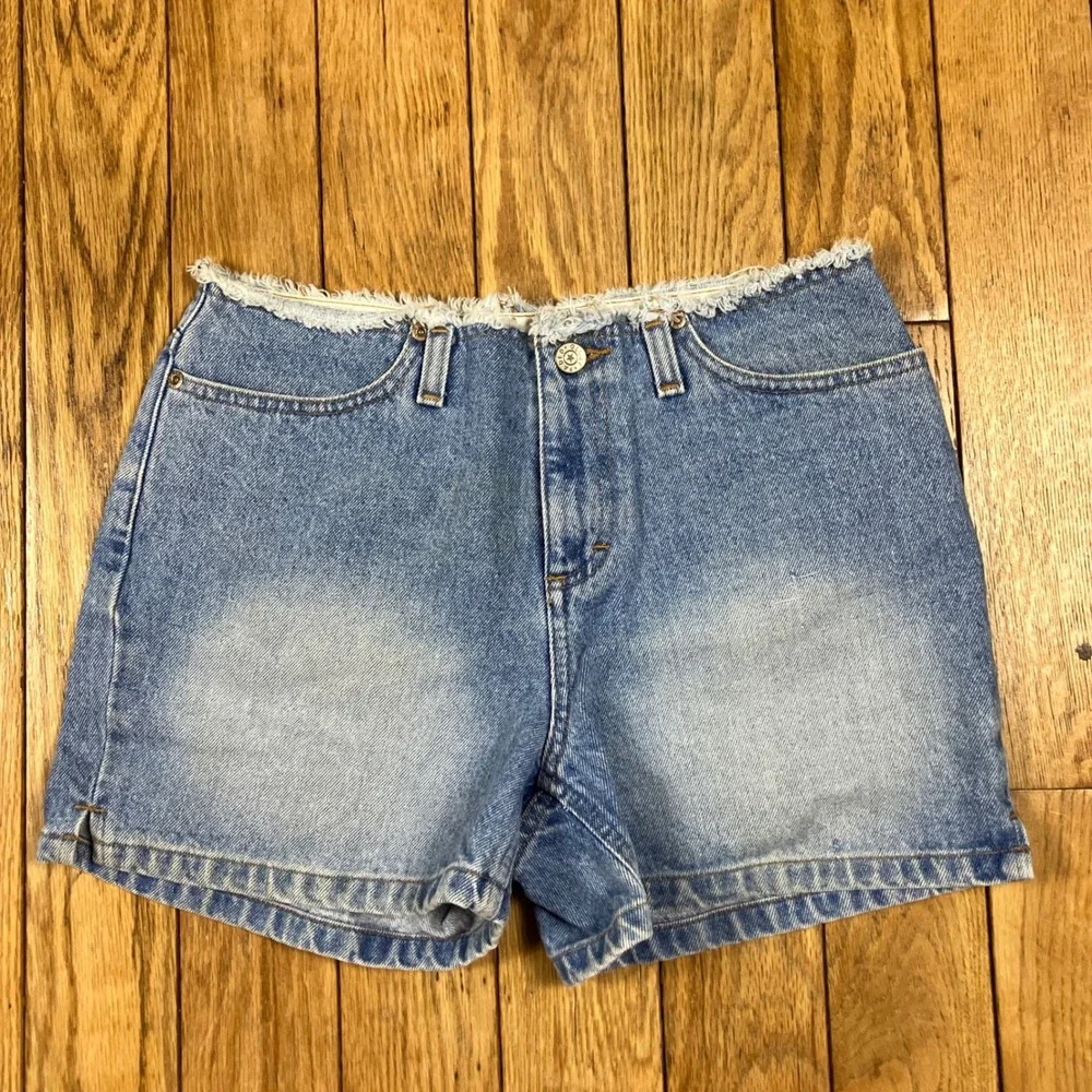 Vintage Y2K 90s Faded Glory Denim Shorts Blue Med Frayed Raw Hem 100% Cotton 4
